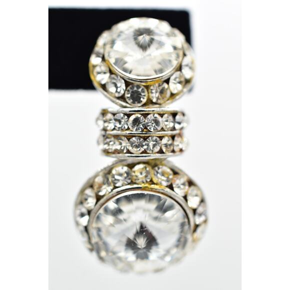 Vintage Crystal Clip On Earrings Rhinestone Drop Shiny Channel Chunky 1980s 9H - Picture 7 of 12